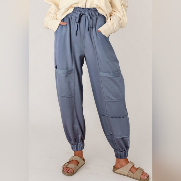 Pants - Wild Wind Mineral Wash Multi Pockets Lace-up Waist Harem Pants